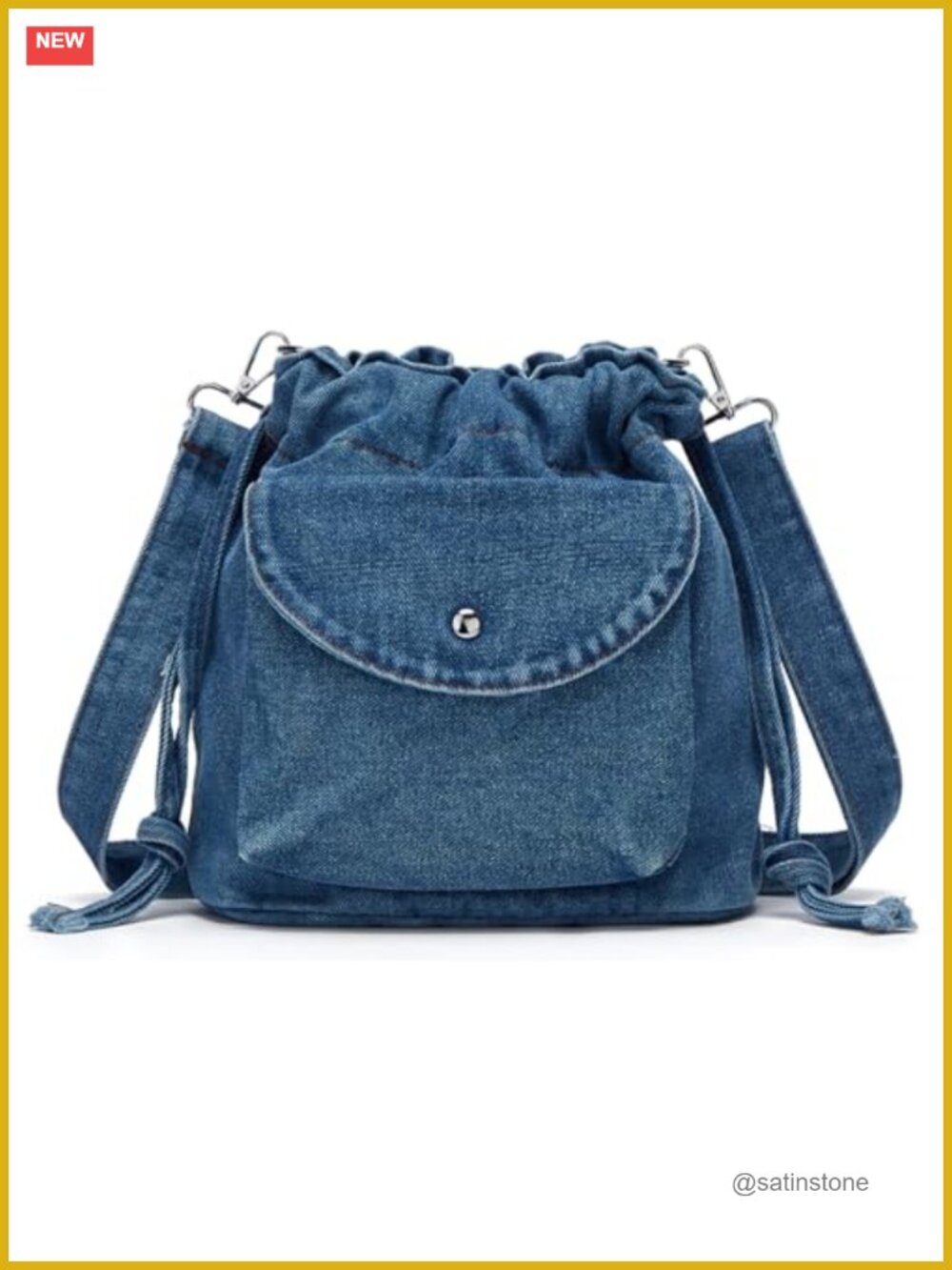 Denim Bucket Crossbody Shoulder Bag Drawstring Lightweight Phone Purse